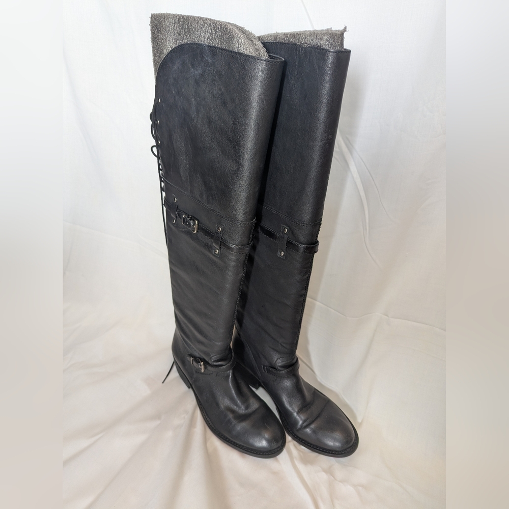 BCBGeneration BG-ADRICE Black Weathered Leather Over-the-Knee Boots